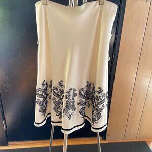 WHBM Satin light cream with black embroidery Midi Skirt Sz 4